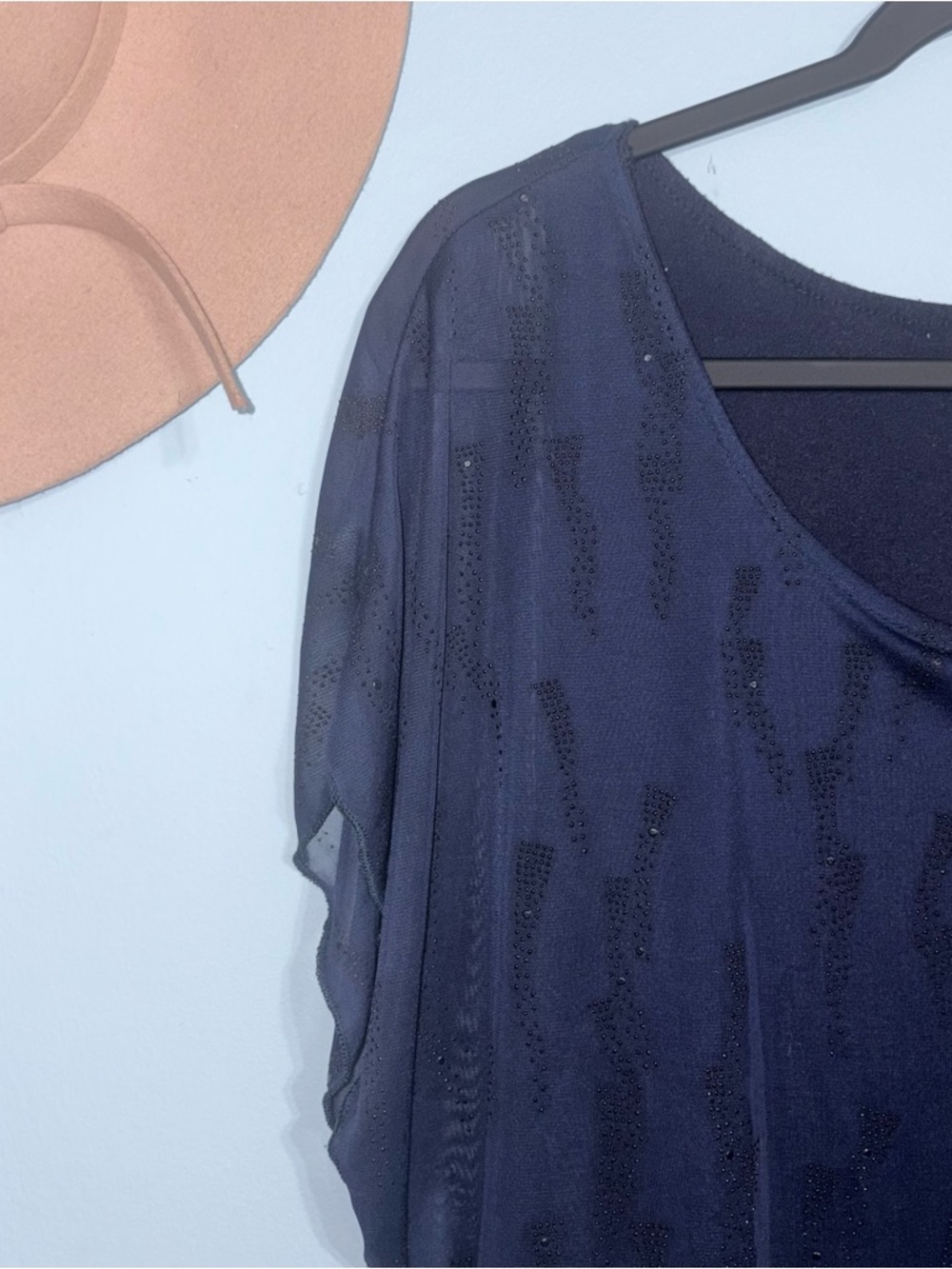 Vintage XL going out top Lavish Indigo Blue Overlay Blouse w Dolman sleeve